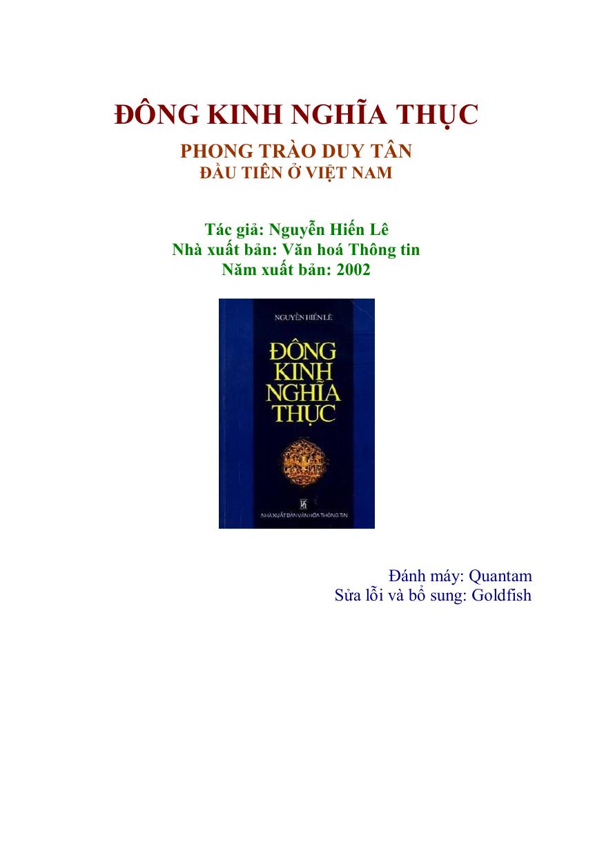 Dong Kinh Nghia Thuc - Phong trao Duy Tan