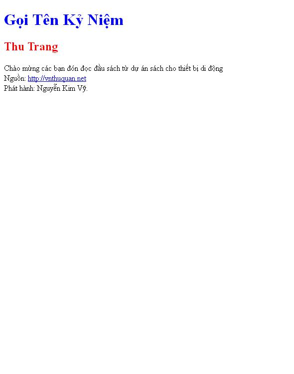 Gọi Tên Kỷ Niệm