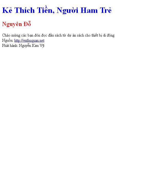 Kẻ Thích Tiền, Người Ham Trẻ