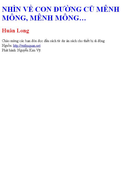 NHÌN VỀ CON ĐƯỜNG CŨ MÊNH MÔNG, MÊNH MÔNG…